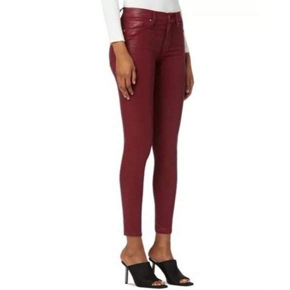 HUDSON Nico Super Skinny Burgundy Wax Coated Jeans - Picture 2 of 13